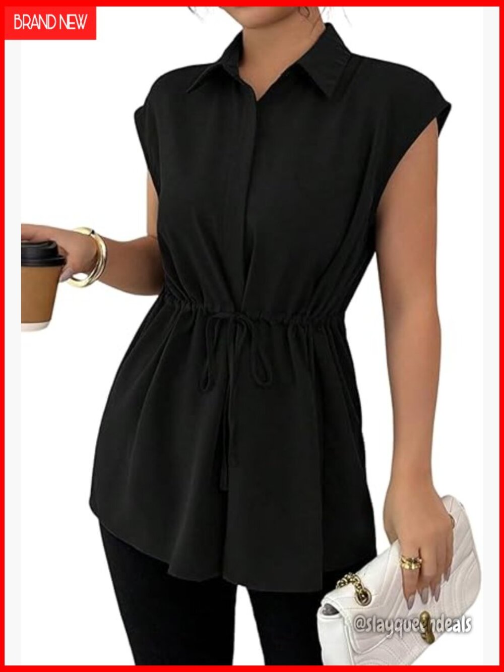 Dressy Short Sleeve Collared Button Down Blouse Peplum Tie Front